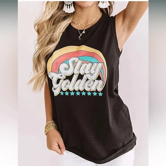 🎯Stay Golden Sleeveless Tank Top - Picture 3 of 15